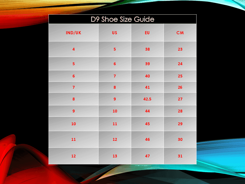D9 Shoe Size Guide