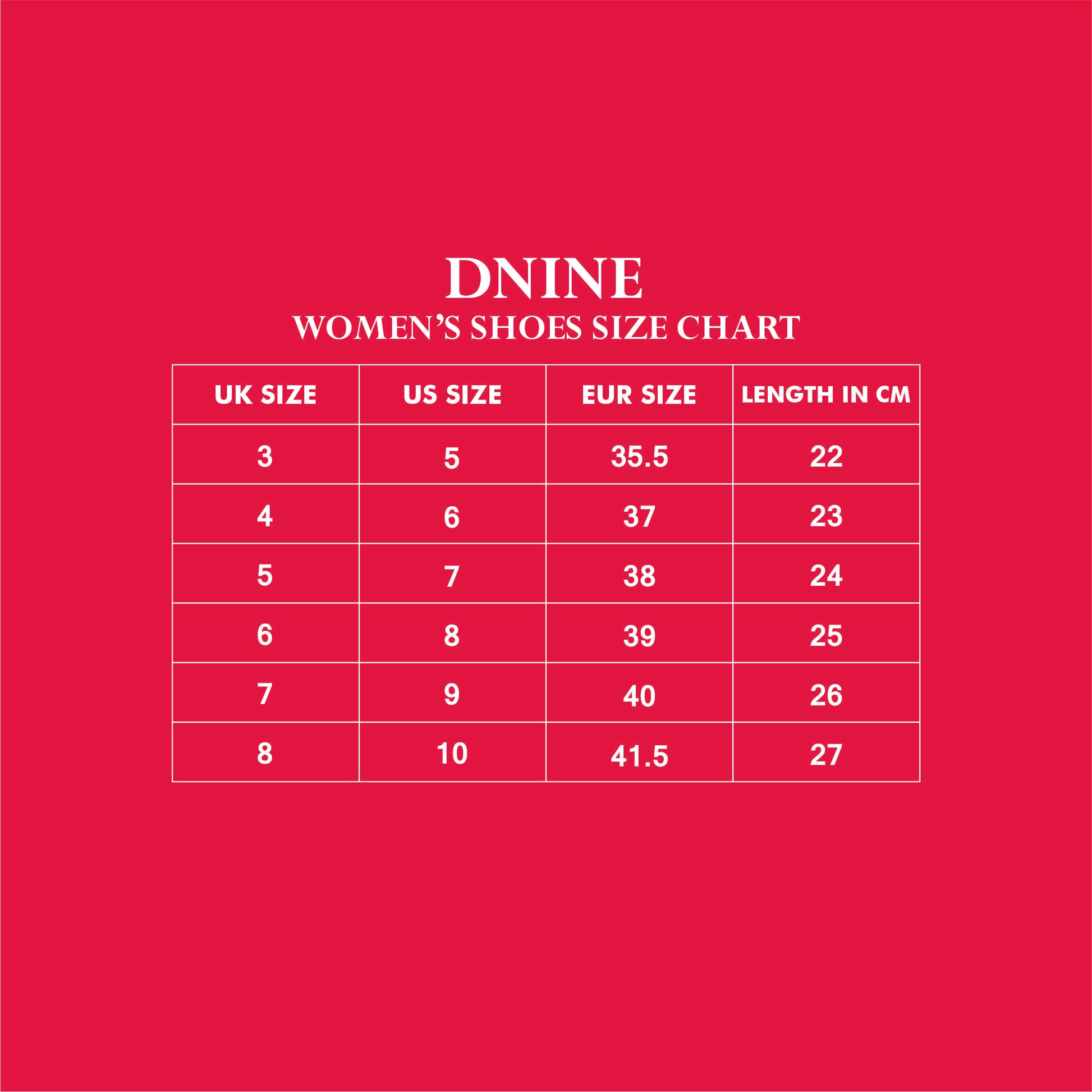 women shoes size chart